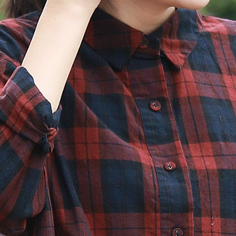 Linnen Dames Plaid Shirt