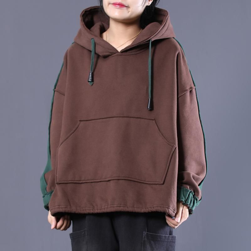 Losse Casual Colorblock Split Hooded Sweatshirt