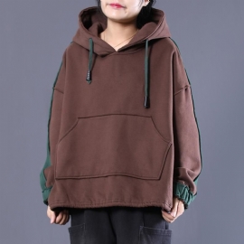 Losse Casual Colorblock Split Hooded Sweatshirt