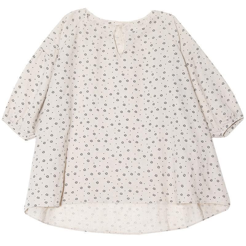 Losse Linnen Nieuwe Bloemenprint Polka Dot Comfortabele Blouse