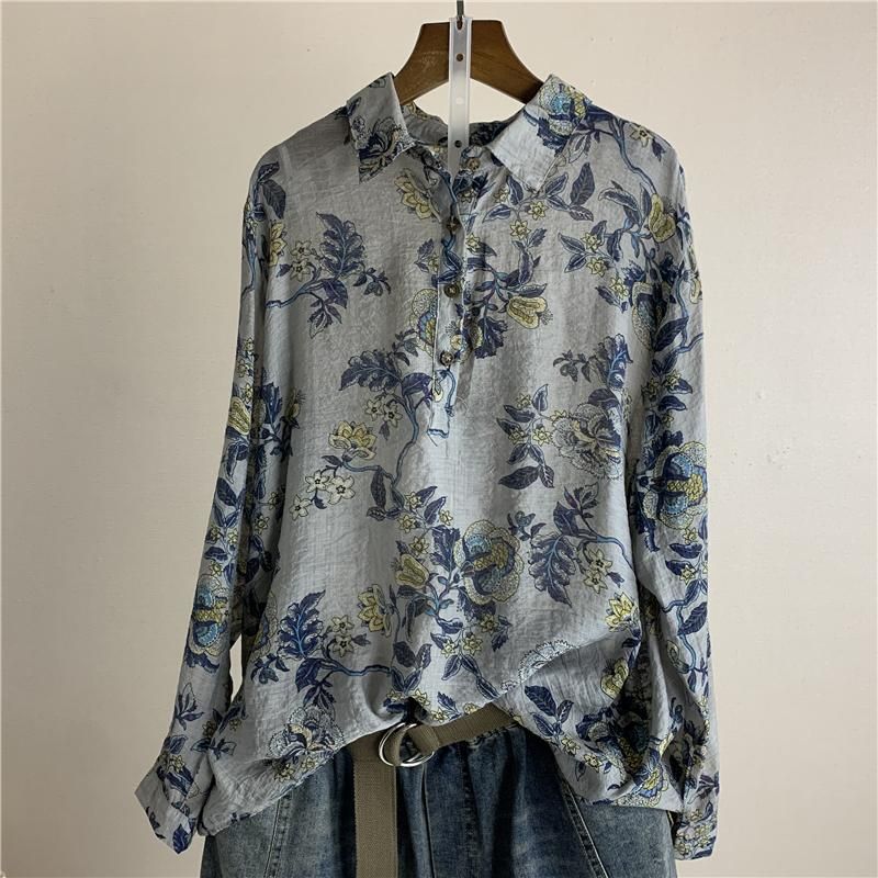 Vintage Bedrukte Bloemenshirt Voor Dames