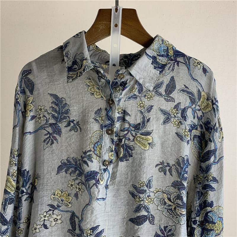 Vintage Bedrukte Bloemenshirt Voor Dames