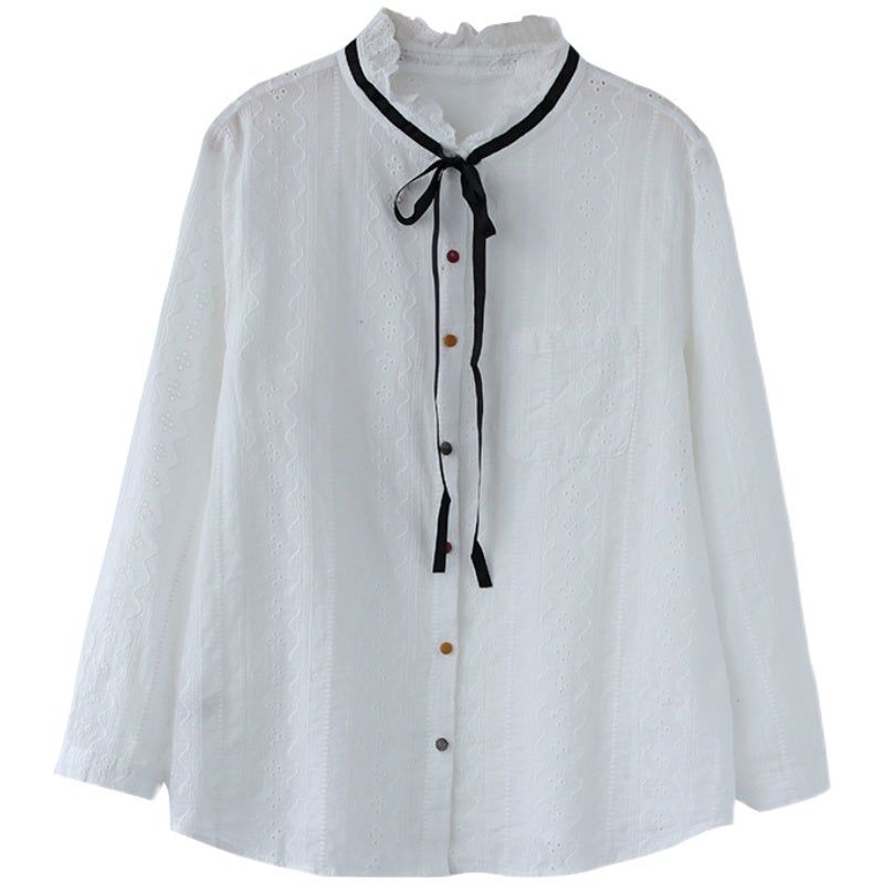 Vrouwen Retro Lente Hollow Katoen Casual Blouse