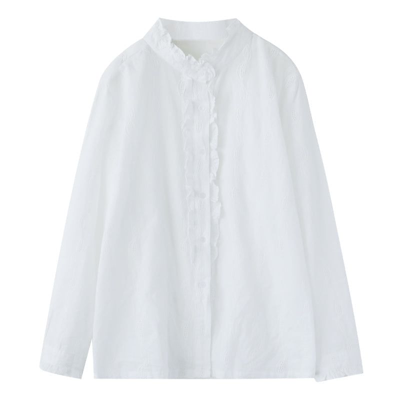 Vrouwen Retro Ruffle Casual Katoenen Witte Blouse