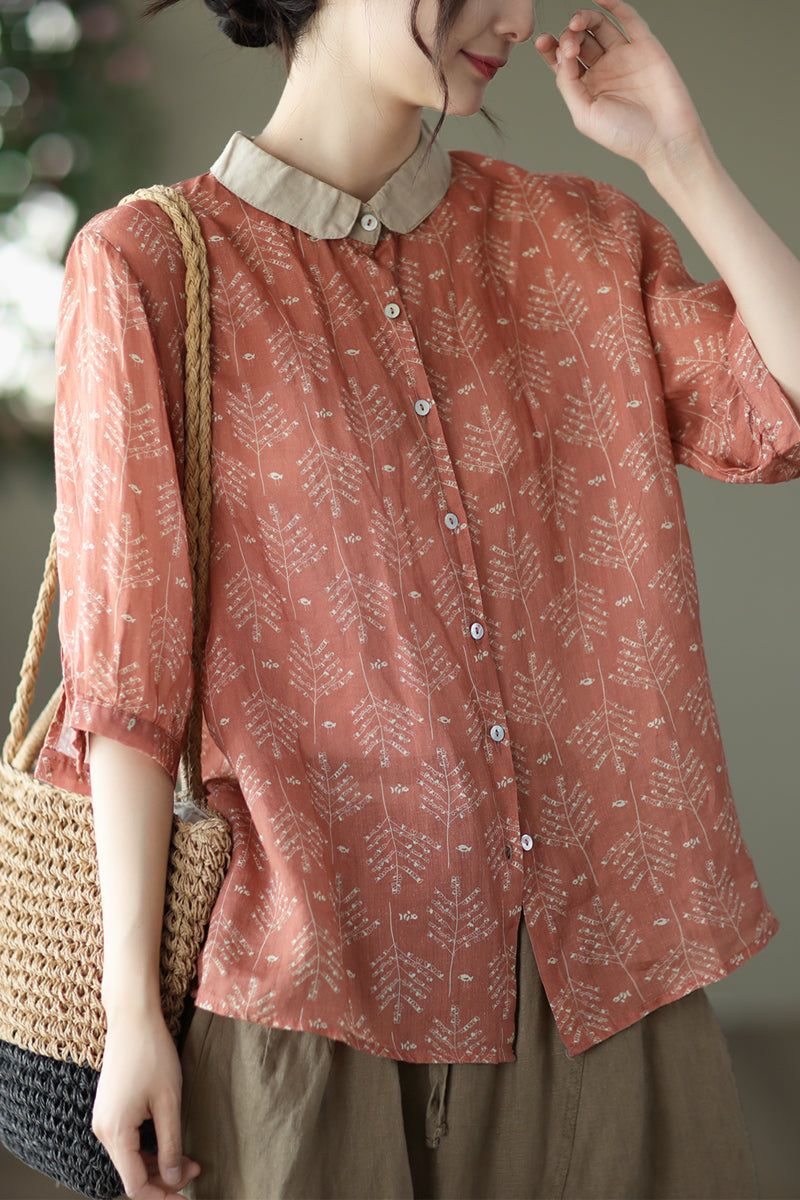 Vrouwen Zomer Vintage Bloemen Linnen Blouse