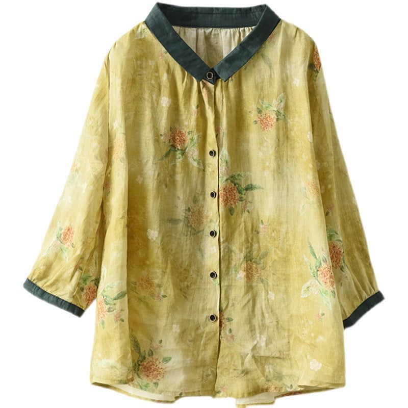 Zomer Dames Retro Dunne Linnen Bloemen Blouse