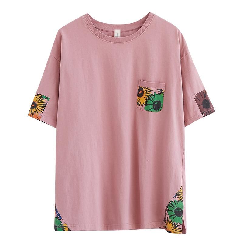 Zomer Los Katoenen T-shirt Met Bloemenzak