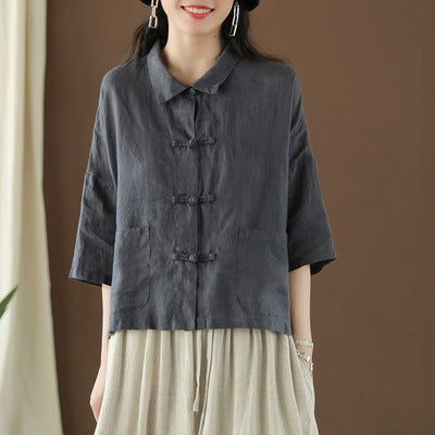 Zomer Retro Linnen Losse Vrouwen Blouse