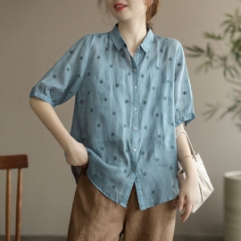 Zomer Retro Sterren Bedrukte Linnen Losse Blouse