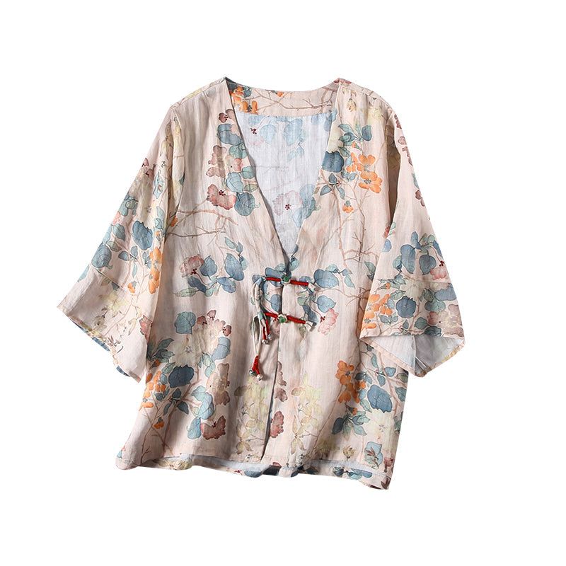 Zomer Vintage Bloemen Katoenen Linnen Blouse