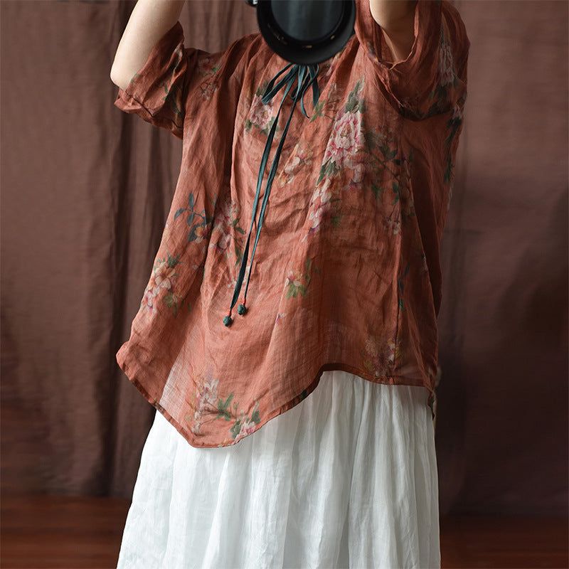 Zomer Vintage Dunne Linnen Blouse Met Lange Mouwen