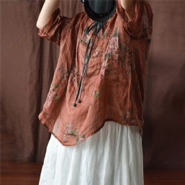 Zomer Vintage Dunne Linnen Blouse Met Lange Mouwen