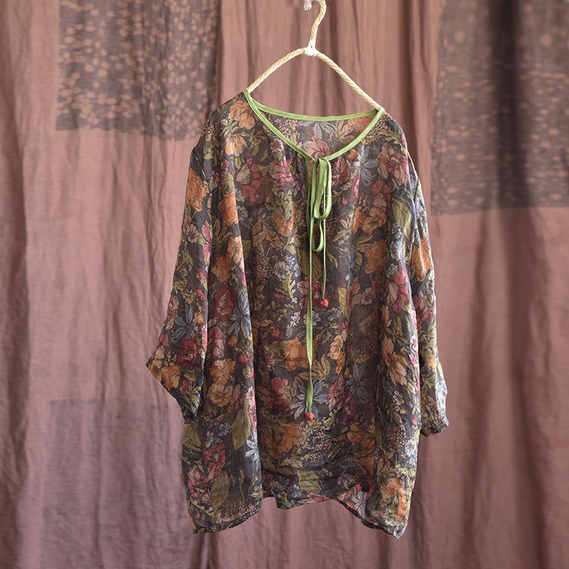 Zomer Vintage Dunne Linnen Blouse Met Lange Mouwen