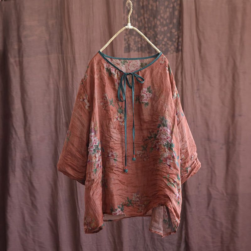 Zomer Vintage Dunne Linnen Blouse Met Lange Mouwen