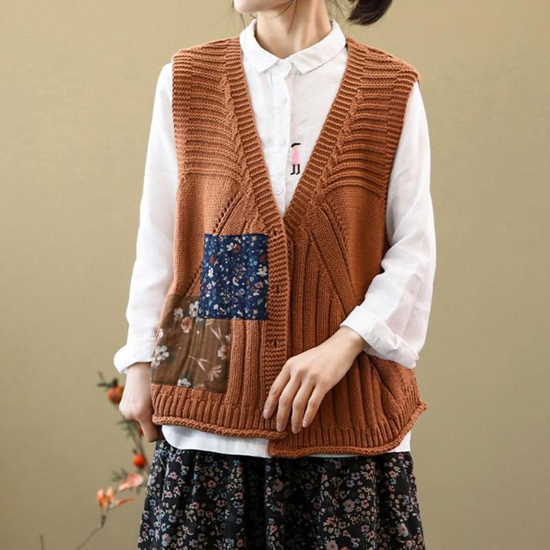 Lente Retro Single-breasted Gebreid Vest Vest