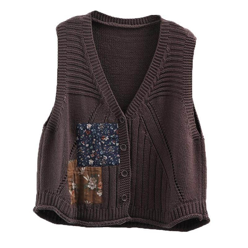 Lente Retro Single-breasted Gebreid Vest Vest