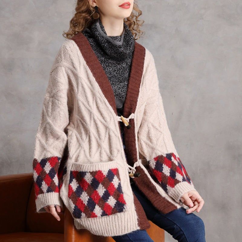 Winter Retro Losse Wollen Katoen Gemengd Ox Hoornknoop Vest