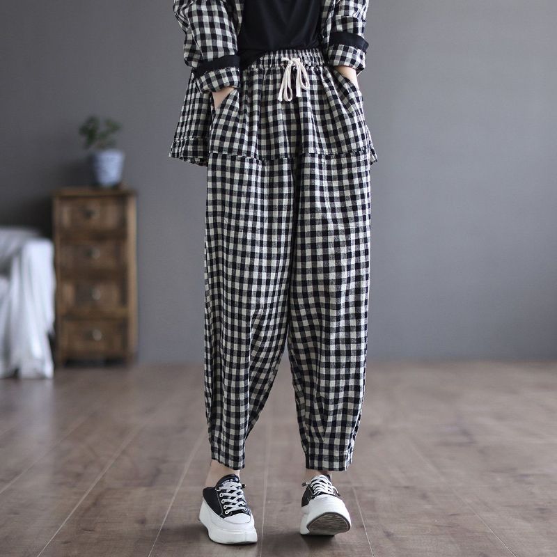 Herfst Plaid Pak Revers Jas Harembroek Tweedelige Set