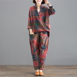 Lente Losse Casual Plaid Tweedelige Set