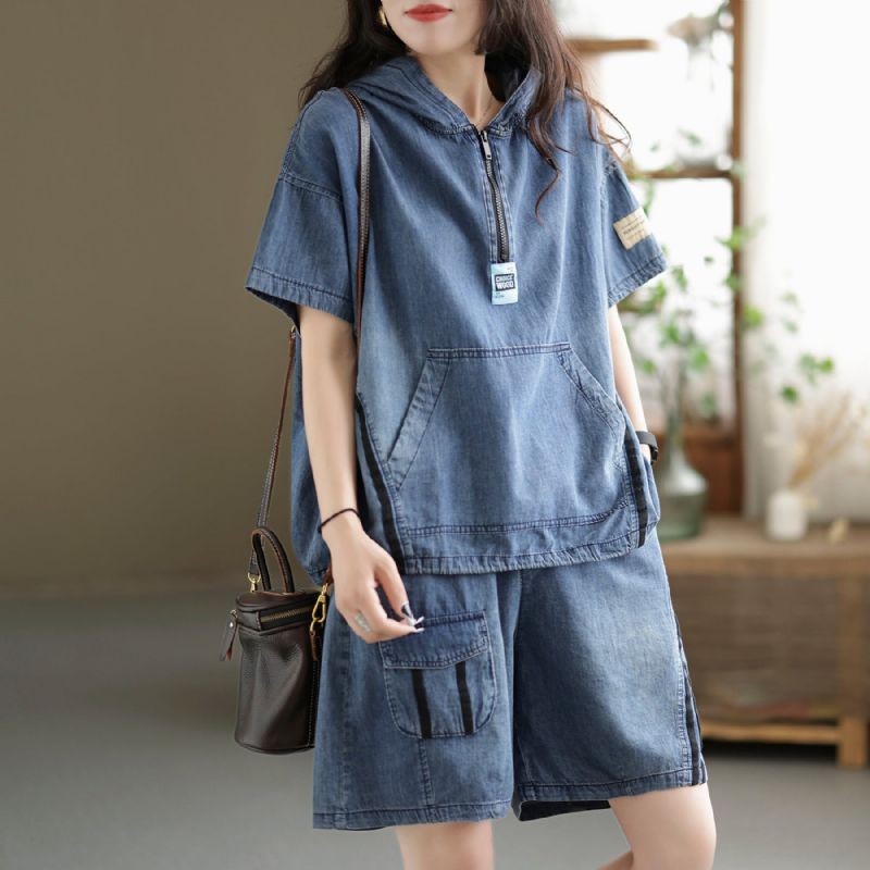 Zomer Dames Retro Patchwork Denim Set