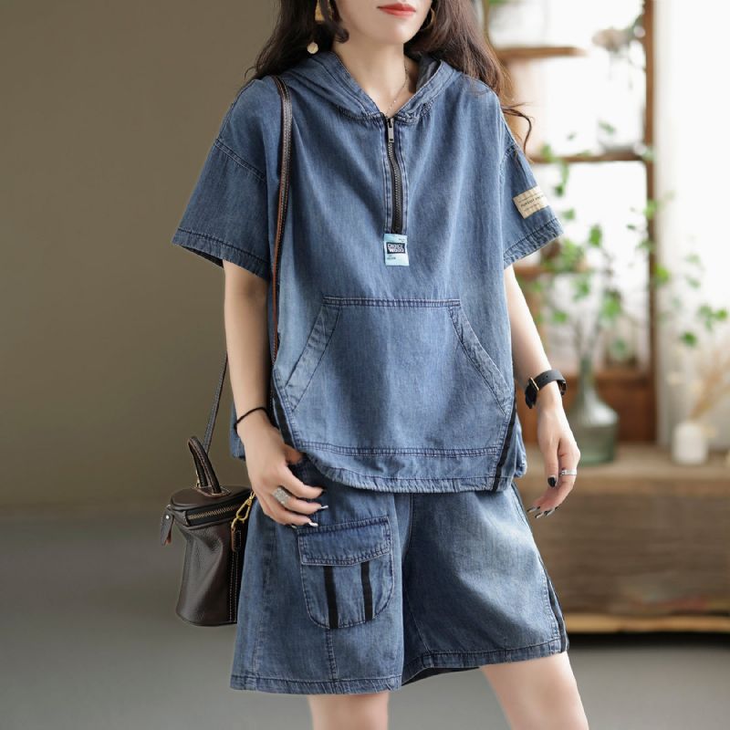 Zomer Dames Retro Patchwork Denim Set