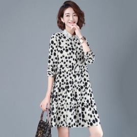 Casual Polka Dots Chiffon Herfstjurk Met Lange Mouwen