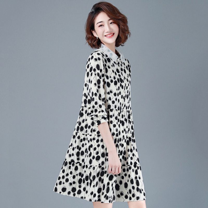 Casual Polka Dots Chiffon Herfstjurk Met Lange Mouwen