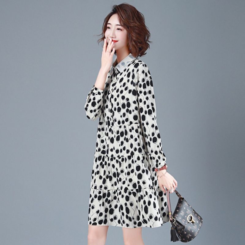 Casual Polka Dots Chiffon Herfstjurk Met Lange Mouwen