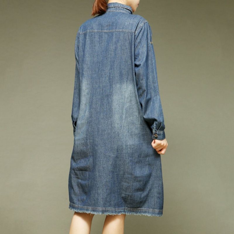 Dames Denim Losse Casual Jurk Met Lange Mouwen