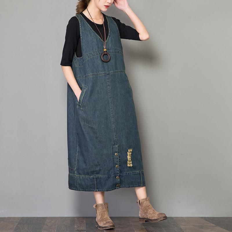 Denim Retro Jurk Met Losse Bandjes