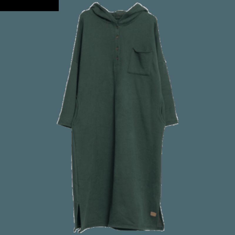 Effen Knopen Voor Oversized Casual Jurk Met Capuchon