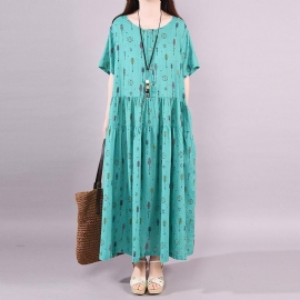 Groene Pijl Gedrukte Casual Zomer Elegante Maxi Jurk Met Korte Mouwen