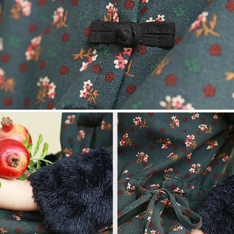 Herfst Winter Retro Bloemen Pluche Dikker Jurk