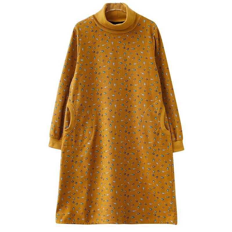 Herfst Winter Retro Print Coltrui Pluche Jurk