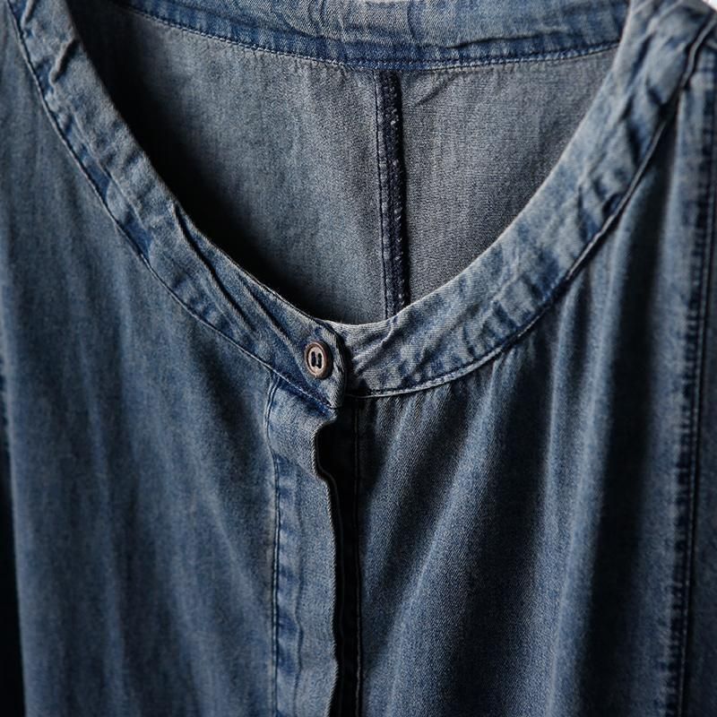 Korte Denim Zomerjurk Met Ronde Hals En Zakken