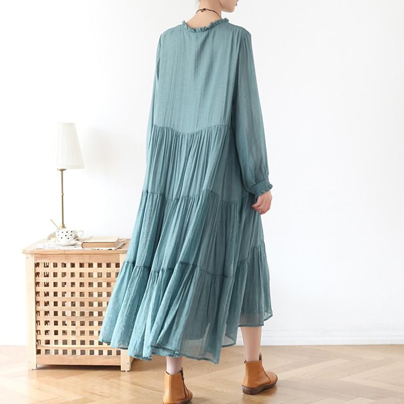 Lente Losse Casual Chiffon Jurk Met Lange Mouwen Groen