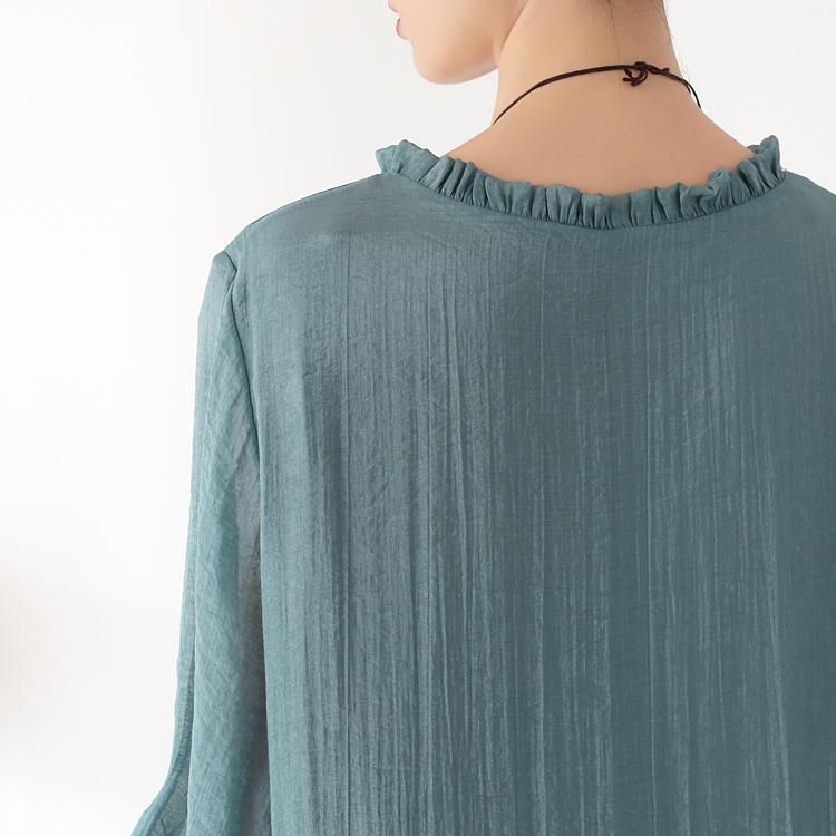 Lente Losse Casual Chiffon Jurk Met Lange Mouwen Groen