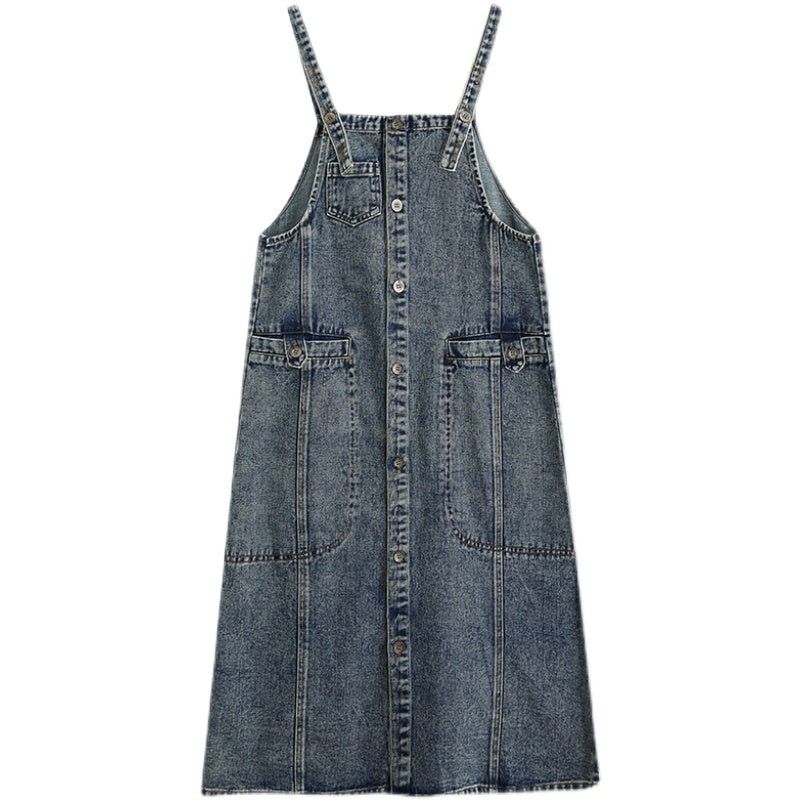 Lente Retro Casual Losse Mouwloze Katoenen Denim Jurk