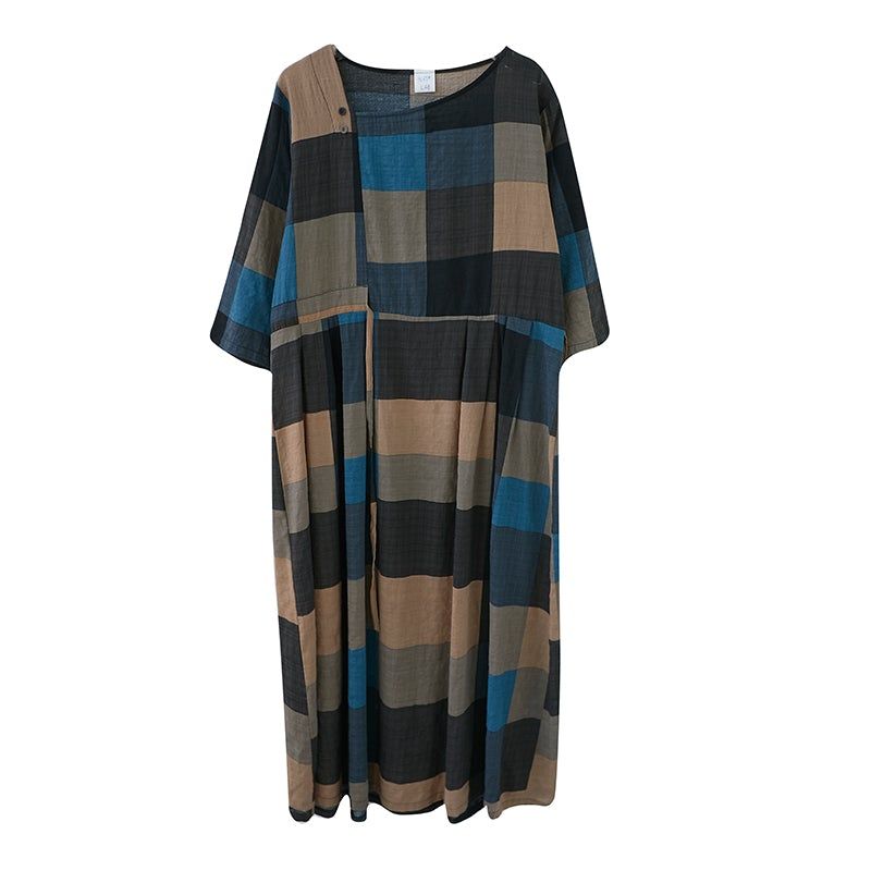 Lente Retro Plaid Plus Size Elegante Jurk