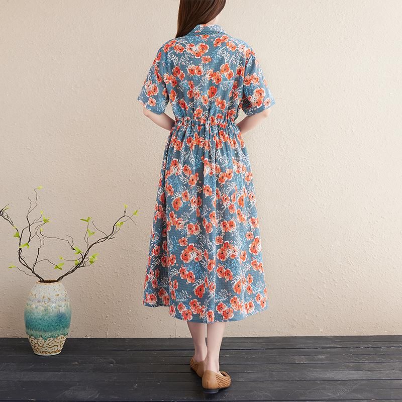 Lente Zomer Bloemen Plus Size Katoenen Linnen Jurk