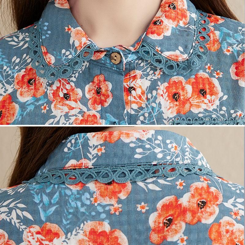 Lente Zomer Bloemen Plus Size Katoenen Linnen Jurk