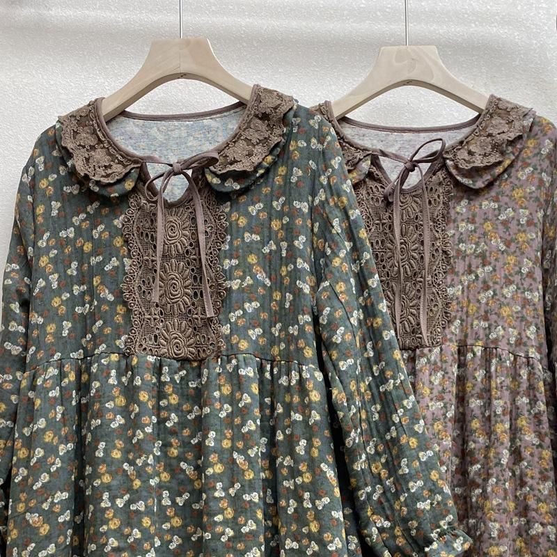 Losse Herfst Bloemen Katoenen Linnen Jurk Plus Size