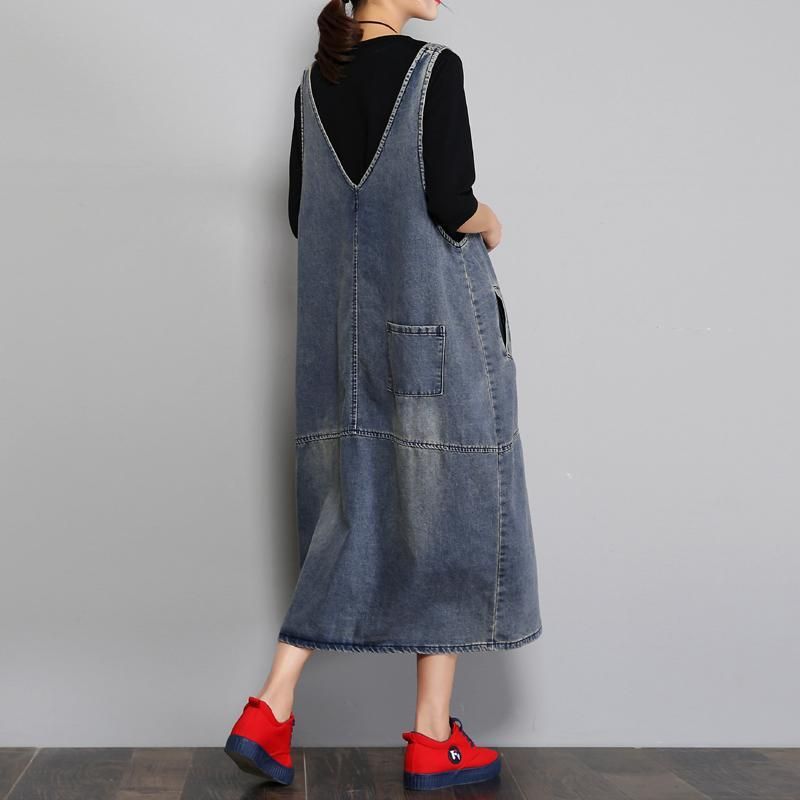 Nieuwe Zomerjurk Met Losse Denim Retro Riem