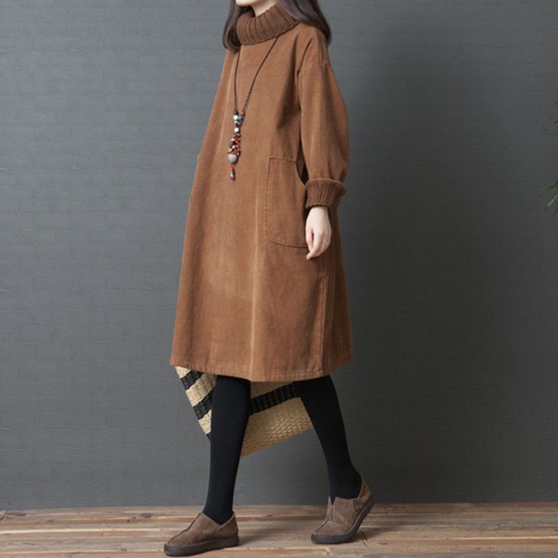 Oversized Gebreide Corduroy Herfst Winterjurk Met Panelen