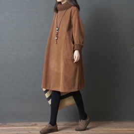 Oversized Gebreide Corduroy Herfst Winterjurk Met Panelen