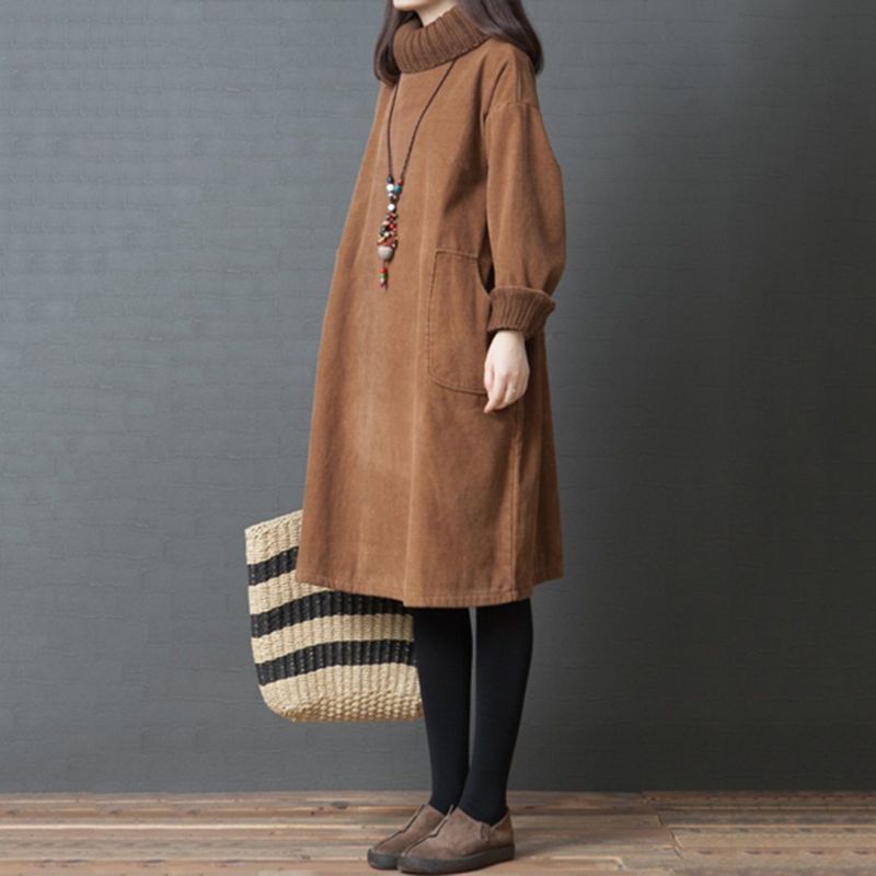 Oversized Gebreide Corduroy Herfst Winterjurk Met Panelen