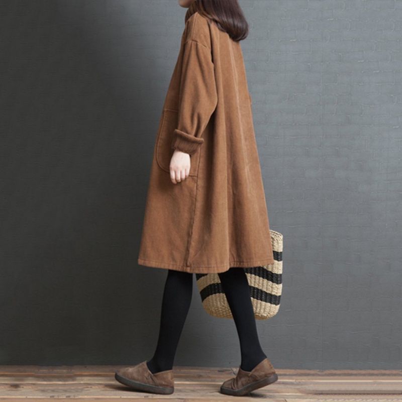 Oversized Gebreide Corduroy Herfst Winterjurk Met Panelen