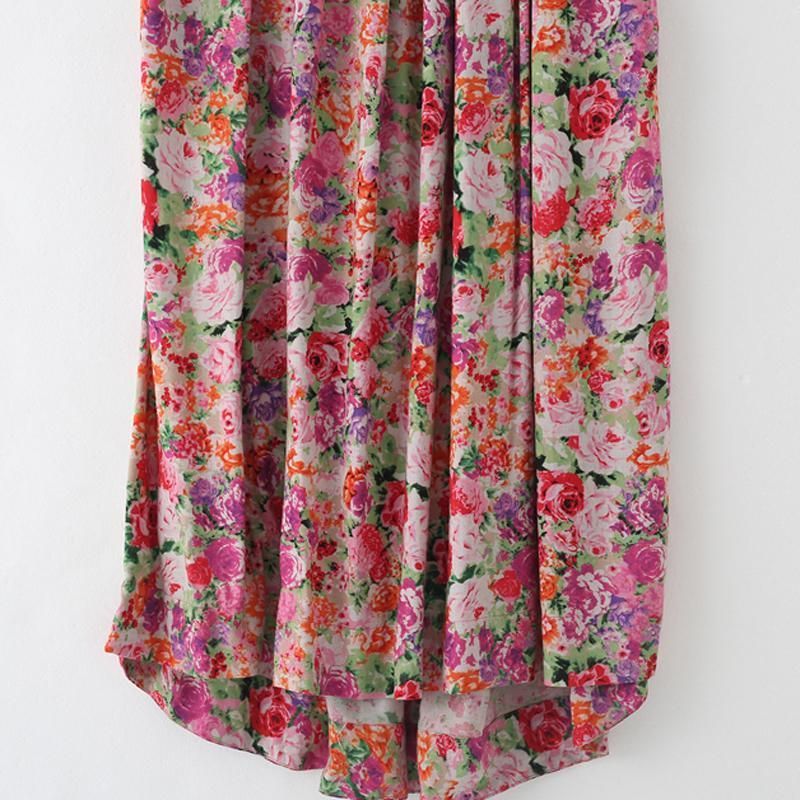 Vrouwen Retro Bloemen Verzameld Casual Linnen Maxi Jurk Met Korte Mouwen