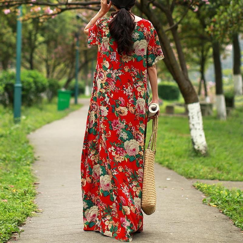 Vrouwen Zomer Bloemen Jurk Met Korte Mouwen