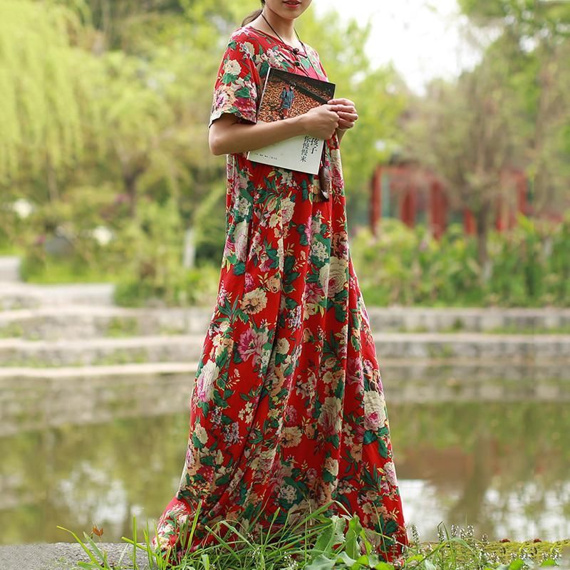 Vrouwen Zomer Bloemen Jurk Met Korte Mouwen